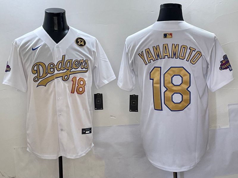 Men Los Angeles Dodgers #18 Yamamoto White Gold Game Nike 2025 MLB Jersey style 4294->los angeles dodgers->MLB Jersey